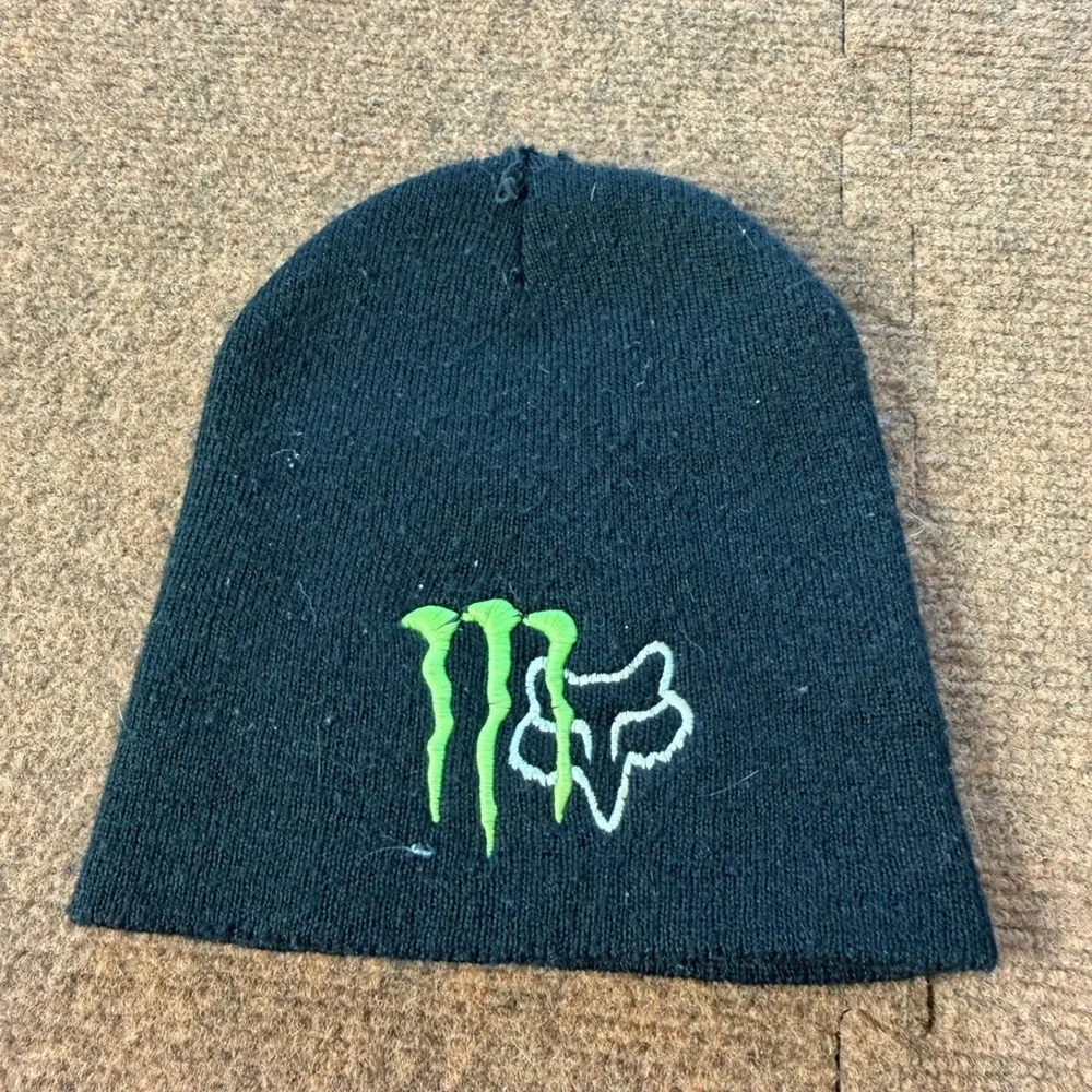 Fox Racing Monster Energy Beanie Black Knit Hat Embroidered Moto Logo Mens Fair